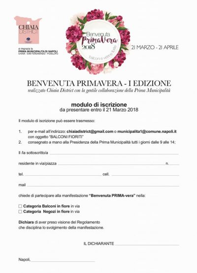 Benvenuta Primavera: la scheda d'iscrizione