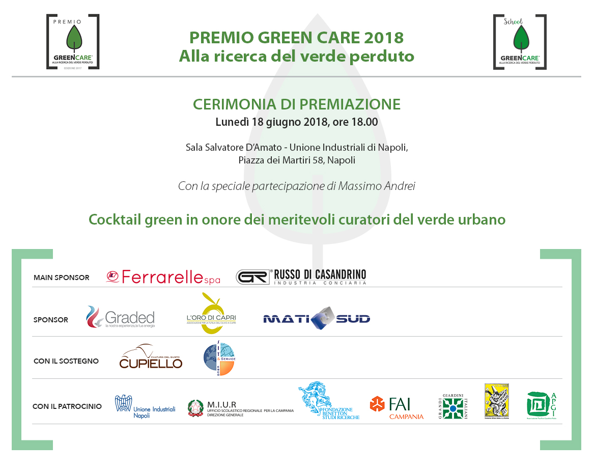 L'invito per la Cerimonia di Premiazione del Premio GreenCare 2018